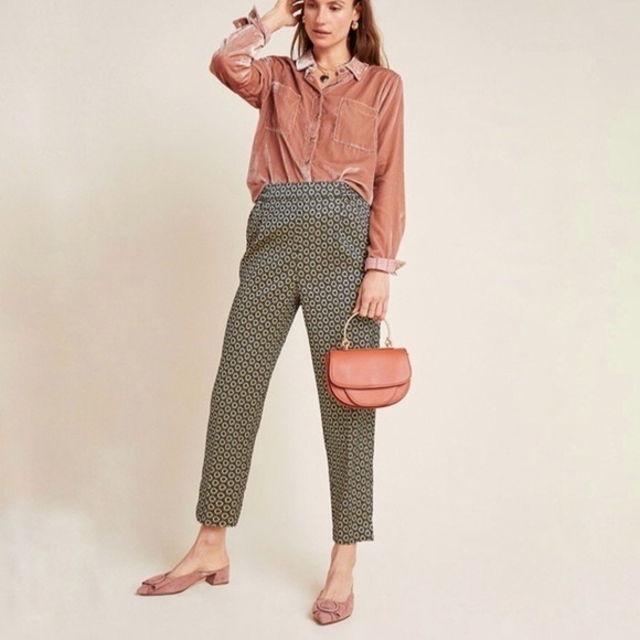 Anthropologie Gold Black Larkin Jacquard Tapered Trouser Pants NWT Size XS - Picture 4 of 10